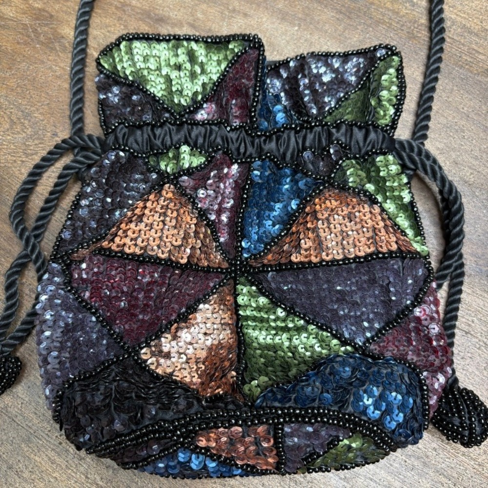 Sequin Beaded Evening Bag Purse Black Party Cocktail Formal‎